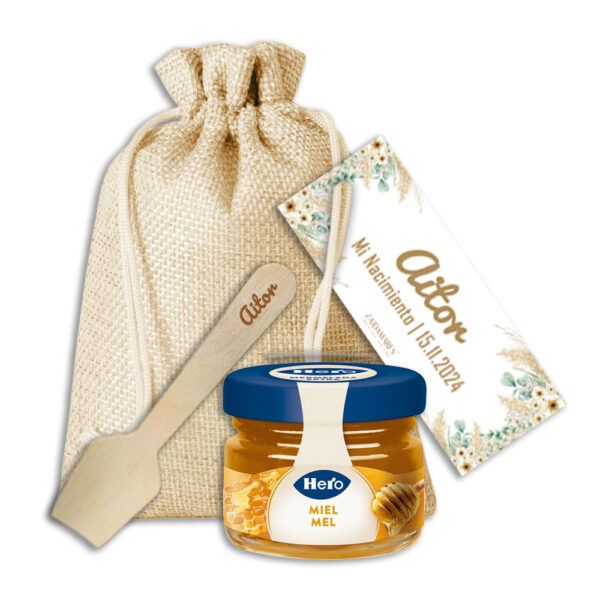 Miel + Saquito, Cuchara y Etiqueta Personalizada | Colección Baby