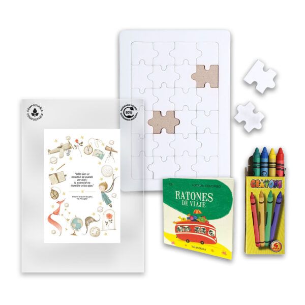 Mini Cuento + Puzzle/Ceras + Bolsa Bio/Etiqueta | Colección Fantasía